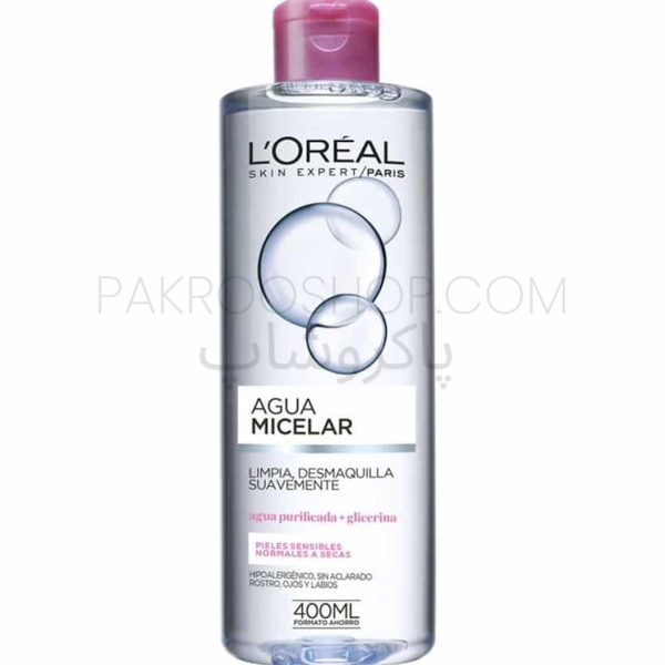 محلول پاک کننده میسلار واتر لورال مناسب پوست نرمال تا خشک Loreal Micellar Water For Normal to Dry Skin