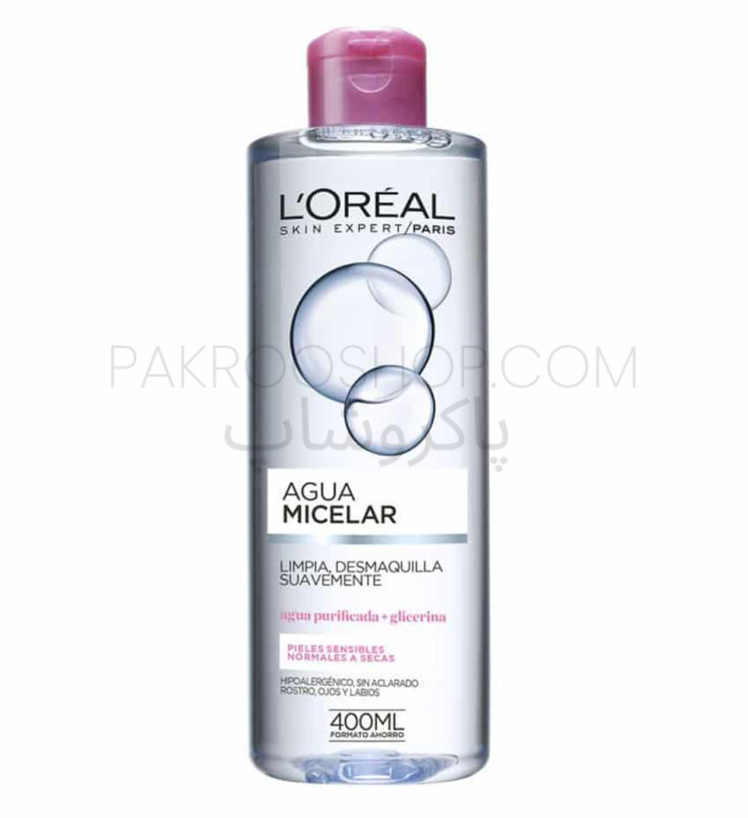 محلول پاک کننده میسلار واتر لورال مناسب پوست نرمال تا خشک Loreal Micellar Water For Normal to Dry Skin