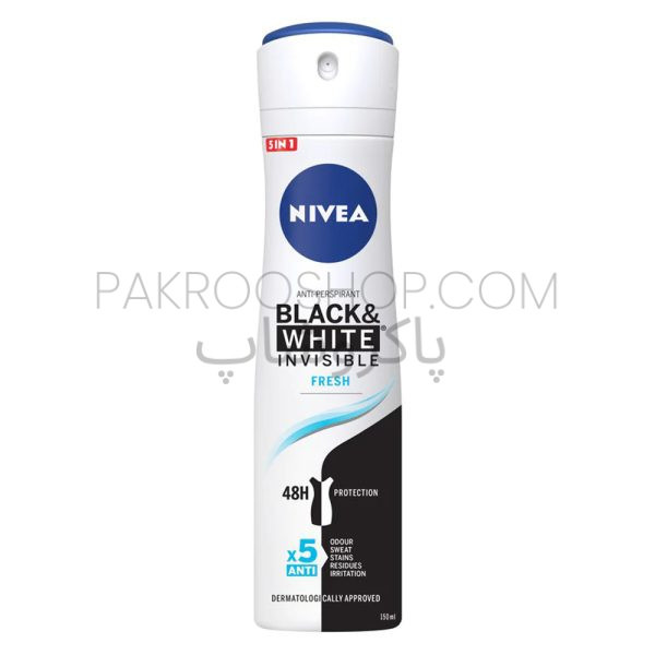 اسپری بدن زنانه نیوآ black & white invisible fresh ابی