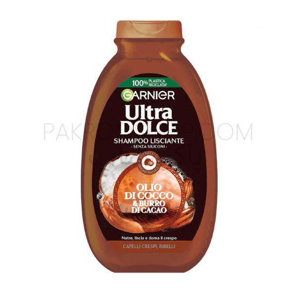 شامپو صاف کننده گارنیر مدل olio di cocco & burro di cacao حاوی کره کاکائو و روغن نارگیل